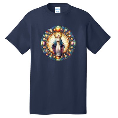 Mother Mary Stained Glass Collection: Mother Of God Jesus Christ Catholic Tall T-Shirt