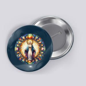 Mother Mary Stained Glass Collection: Mother Of God Jesus Christ Catholic Button