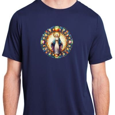 Mother Mary Stained Glass Collection: Mother Of God Jesus Christ Catholic Adult ChromaSoft Performance T-Shirt