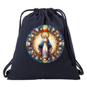 Mother Mary Stained Glass Collection: Mother Of God Jesus Christ Catholic Drawstring Bag