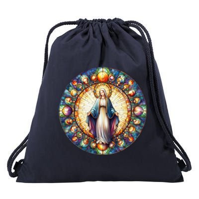 Mother Mary Stained Glass Collection: Mother Of God Jesus Christ Catholic Drawstring Bag