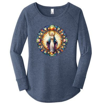 Mother Mary Stained Glass Collection: Mother Of God Jesus Christ Catholic Women's Perfect Tri Tunic Long Sleeve Shirt