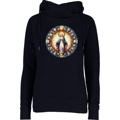 Mother Mary Stained Glass Collection: Mother Of God Jesus Christ Catholic Womens Funnel Neck Pullover Hood