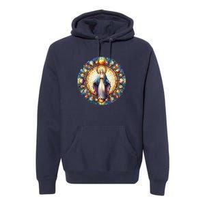 Mother Mary Stained Glass Collection: Mother Of God Jesus Christ Catholic Premium Hoodie