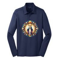 Mother Mary Stained Glass Collection: Mother Of God Jesus Christ Catholic Silk Touch Performance Long Sleeve Polo