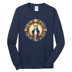 Mother Mary Stained Glass Collection: Mother Of God Jesus Christ Catholic Tall Long Sleeve T-Shirt