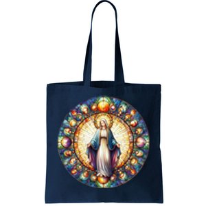 Mother Mary Stained Glass Collection: Mother Of God Jesus Christ Catholic Tote Bag