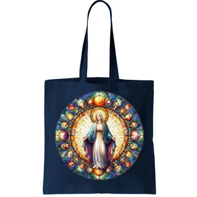 Mother Mary Stained Glass Collection: Mother Of God Jesus Christ Catholic Tote Bag