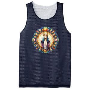 Mother Mary Stained Glass Collection: Mother Of God Jesus Christ Catholic Mesh Reversible Basketball Jersey Tank