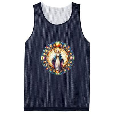 Mother Mary Stained Glass Collection: Mother Of God Jesus Christ Catholic Mesh Reversible Basketball Jersey Tank