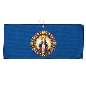 Mother Mary Stained Glass Collection: Mother Of God Jesus Christ Catholic Large Microfiber Waffle Golf Towel