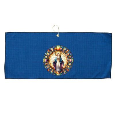 Mother Mary Stained Glass Collection: Mother Of God Jesus Christ Catholic Large Microfiber Waffle Golf Towel