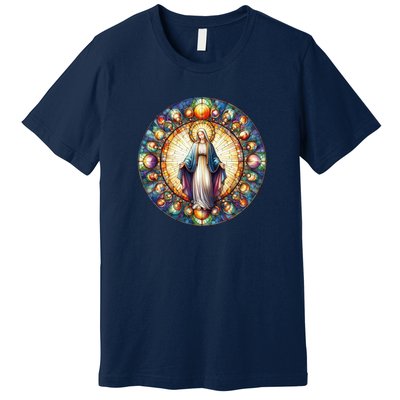 Mother Mary Stained Glass Collection: Mother Of God Jesus Christ Catholic Premium T-Shirt