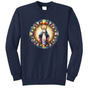 Mother Mary Stained Glass Collection: Mother Of God Jesus Christ Catholic Tall Sweatshirt