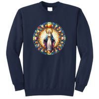 Mother Mary Stained Glass Collection: Mother Of God Jesus Christ Catholic Tall Sweatshirt