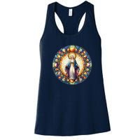 Mother Mary Stained Glass Collection: Mother Of God Jesus Christ Catholic Women's Racerback Tank