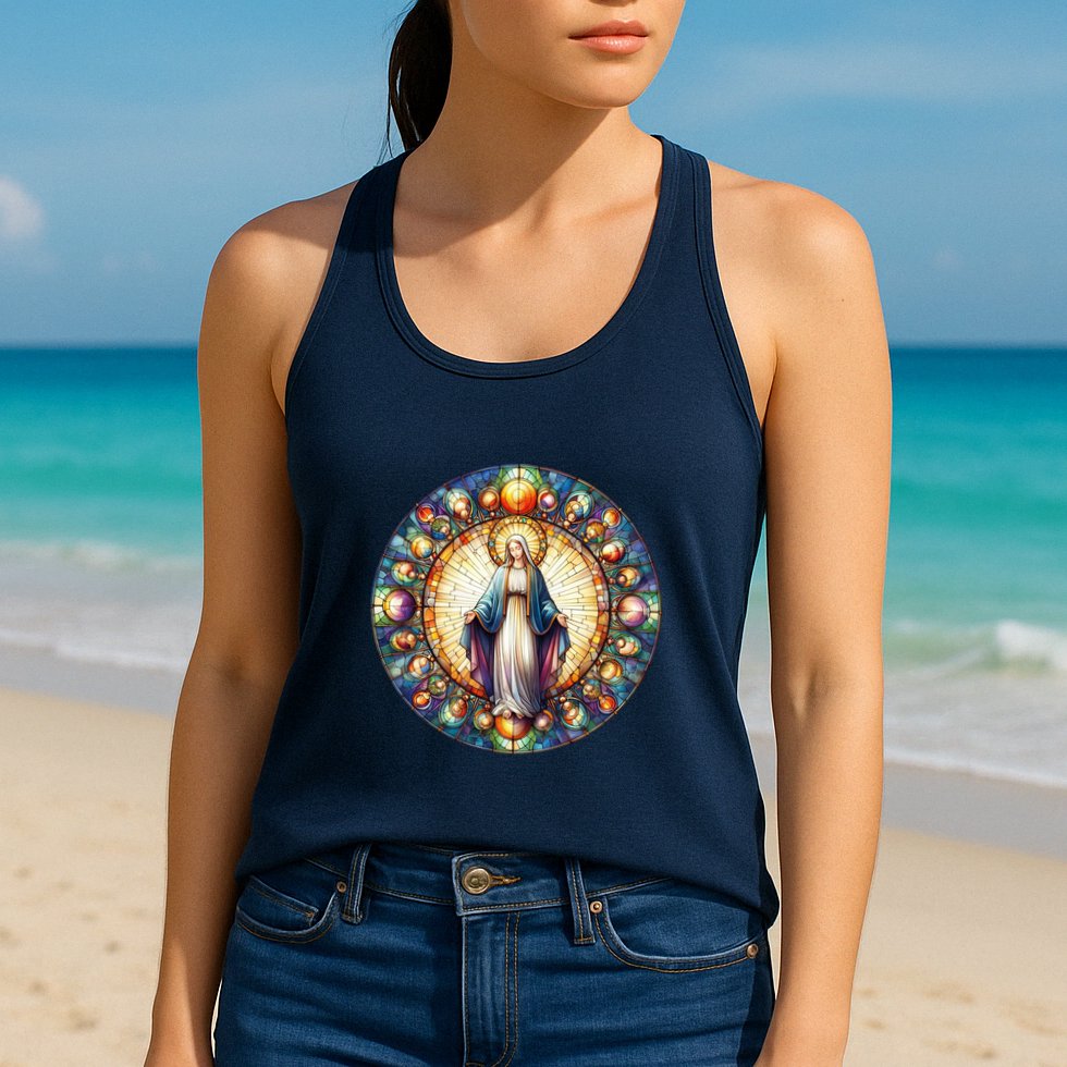Mother Mary Stained Glass Collection: Mother Of God Jesus Christ Catholic Womens Tank Top