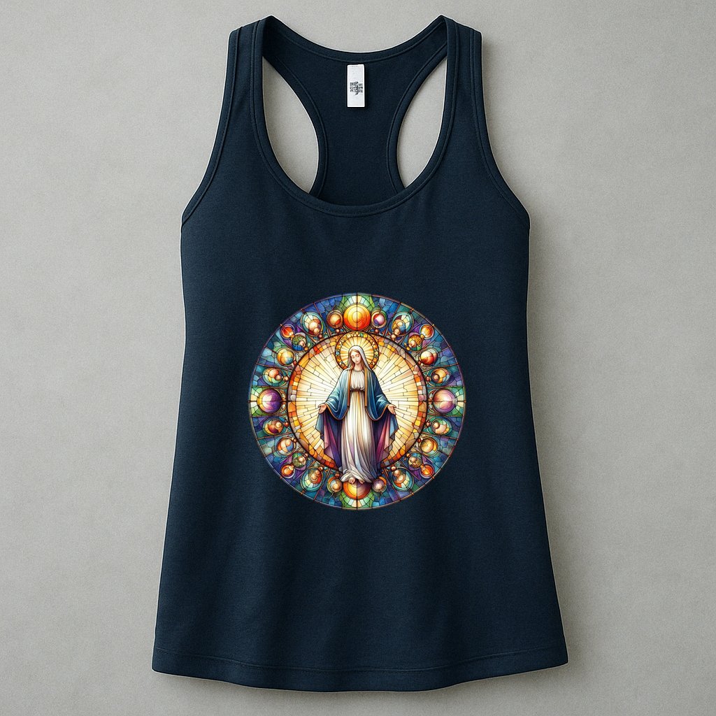 Mother Mary Stained Glass Collection: Mother Of God Jesus Christ Catholic Womens Tank Top