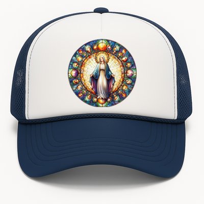 Mother Mary Stained Glass Collection: Mother Of God Jesus Christ Catholic Trucker Hat