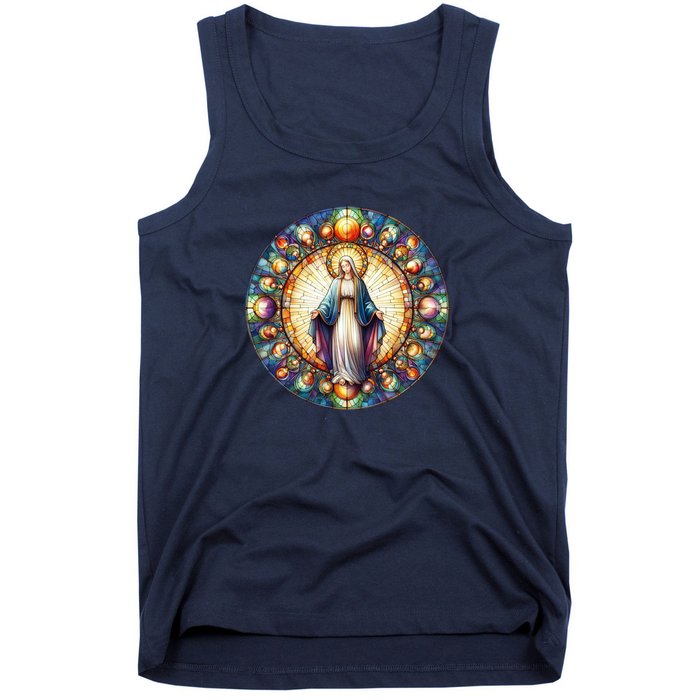 Mother Mary Stained Glass Collection: Mother Of God Jesus Christ Catholic Tank Top