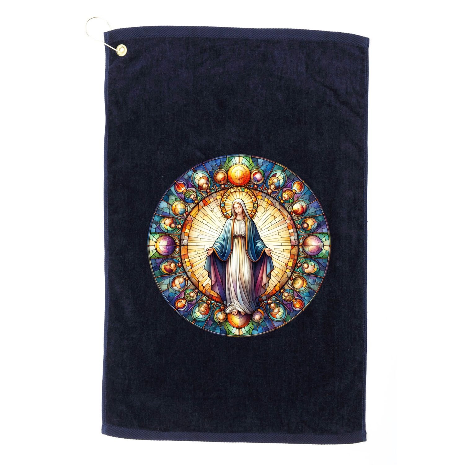 Mother Mary Stained Glass Collection: Mother Of God Jesus Christ Catholic Golf Towel