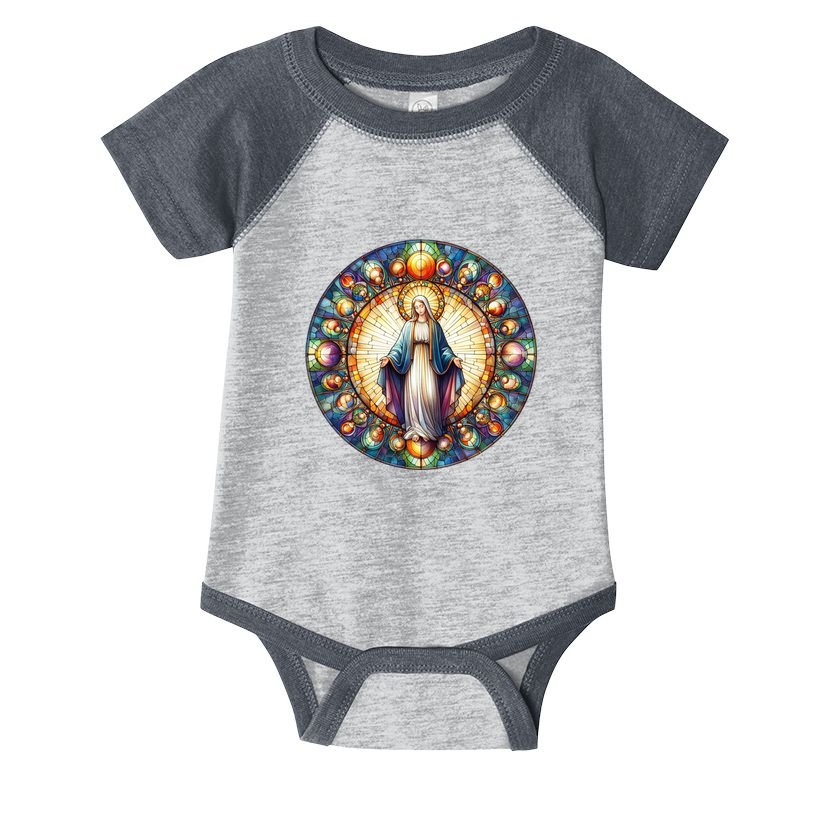 Mother Mary Stained Glass Collection: Mother Of God Jesus Christ Catholic Infant Baby Jersey Bodysuit