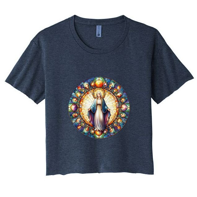 Mother Mary Stained Glass Collection: Mother Of God Jesus Christ Catholic Crop Top