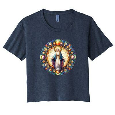 Mother Mary Stained Glass Collection: Mother Of God Jesus Christ Catholic Women's Crop Top Tee