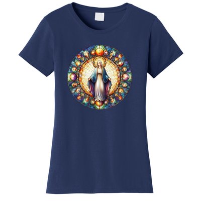 Mother Mary Stained Glass Collection: Mother Of God Jesus Christ Catholic Women's T-Shirt