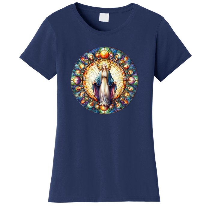 Mother Mary Stained Glass Collection: Mother Of God Jesus Christ Catholic Women's T-Shirt