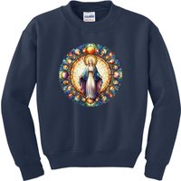 Mother Mary Stained Glass Collection: Mother Of God Jesus Christ Catholic Kids Sweatshirt