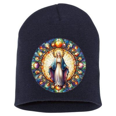 Mother Mary Stained Glass Collection: Mother Of God Jesus Christ Catholic Short Acrylic Beanie