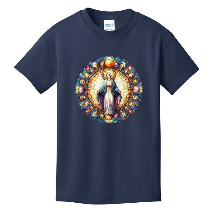 Mother Mary Stained Glass Collection: Mother Of God Jesus Christ Catholic Kids T-Shirt