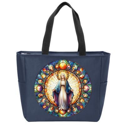 Mother Mary Stained Glass Collection: Mother Of God Jesus Christ Catholic Zip Tote Bag