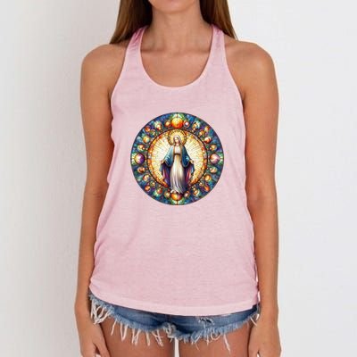 Mother Mary Stained Glass Collection: Mother Of God Jesus Christ Catholic Women's Knotted Racerback Tank