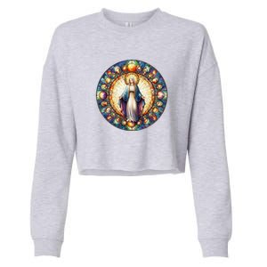 Mother Mary Stained Glass Collection: Mother Of God Jesus Christ Catholic Cropped Pullover Crew