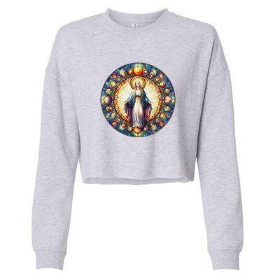 Mother Mary Stained Glass Collection: Mother Of God Jesus Christ Catholic Cropped Pullover Crew