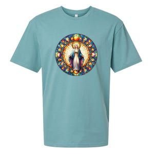 Mother Mary Stained Glass Collection: Mother Of God Jesus Christ Catholic Sueded Cloud Jersey T-Shirt