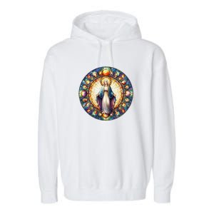 Mother Mary Stained Glass Collection: Mother Of God Jesus Christ Catholic Garment-Dyed Fleece Hoodie