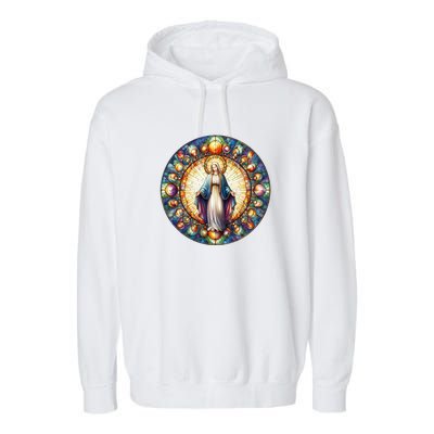 Mother Mary Stained Glass Collection: Mother Of God Jesus Christ Catholic Garment-Dyed Fleece Hoodie