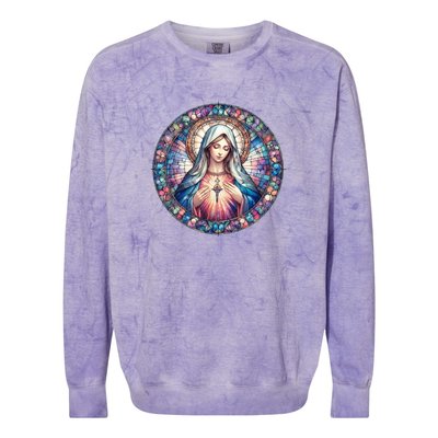 Mother Mary Stained Glass Collection: Heart God Jesus Christ Cross Catholic Colorblast Crewneck Sweatshirt