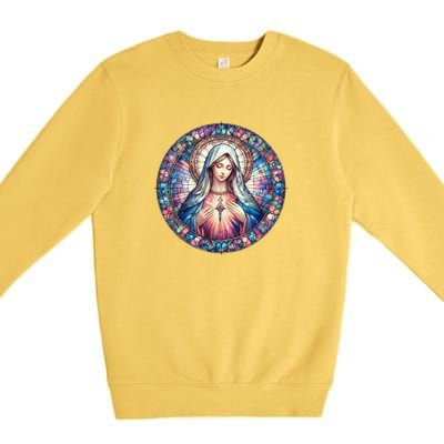 Mother Mary Stained Glass Collection: Heart God Jesus Christ Cross Catholic Premium Crewneck Sweatshirt