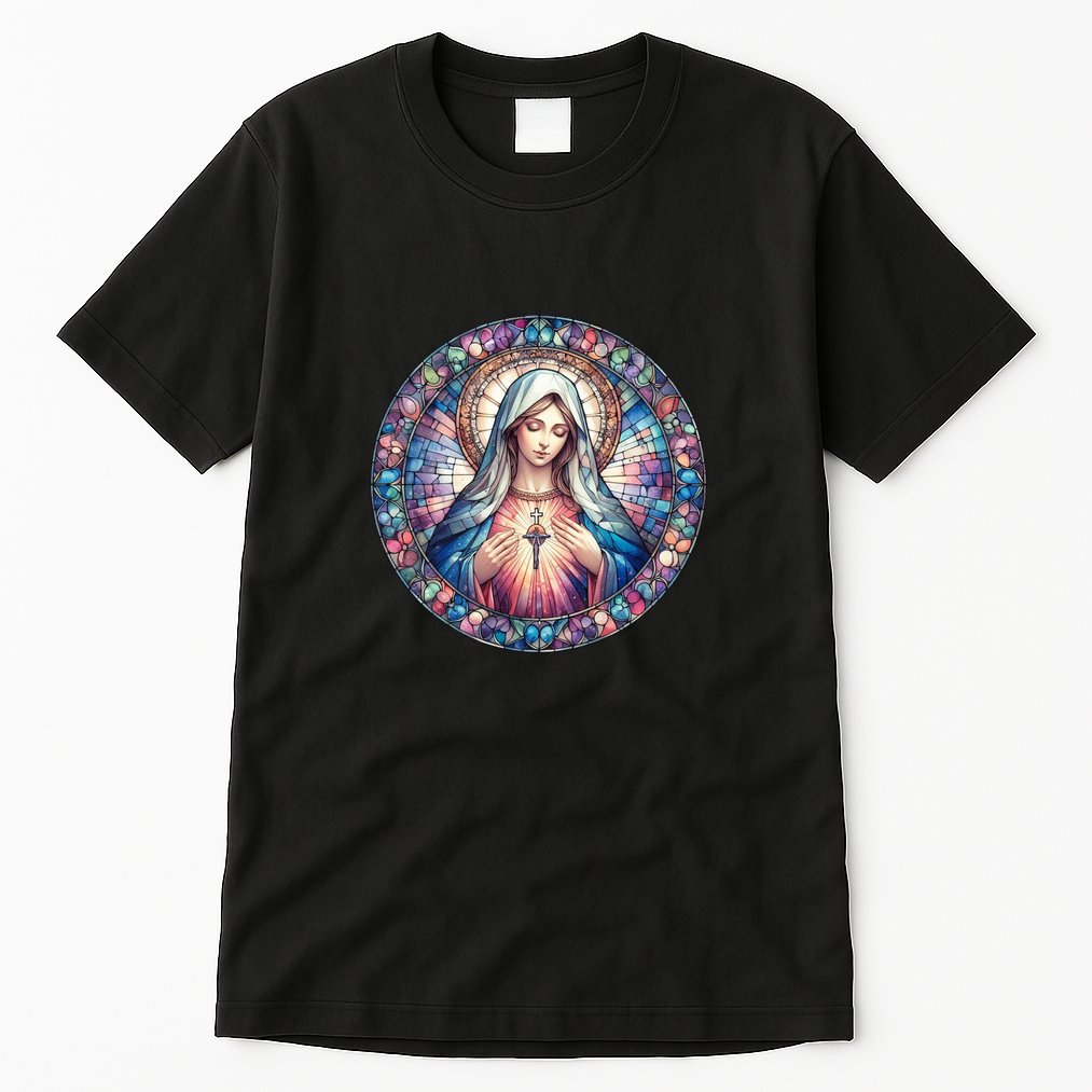 Mother Mary Stained Glass Collection: Heart God Jesus Christ Cross Catholic Tall T-Shirt