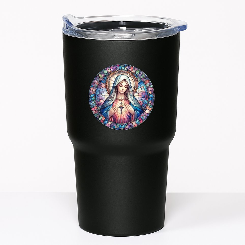 Mother Mary Stained Glass Collection: Heart God Jesus Christ Cross Catholic Tumbler