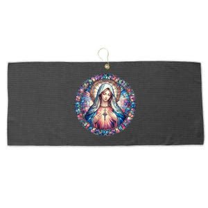 Mother Mary Stained Glass Collection: Heart God Jesus Christ Cross Catholic Large Microfiber Waffle Golf Towel