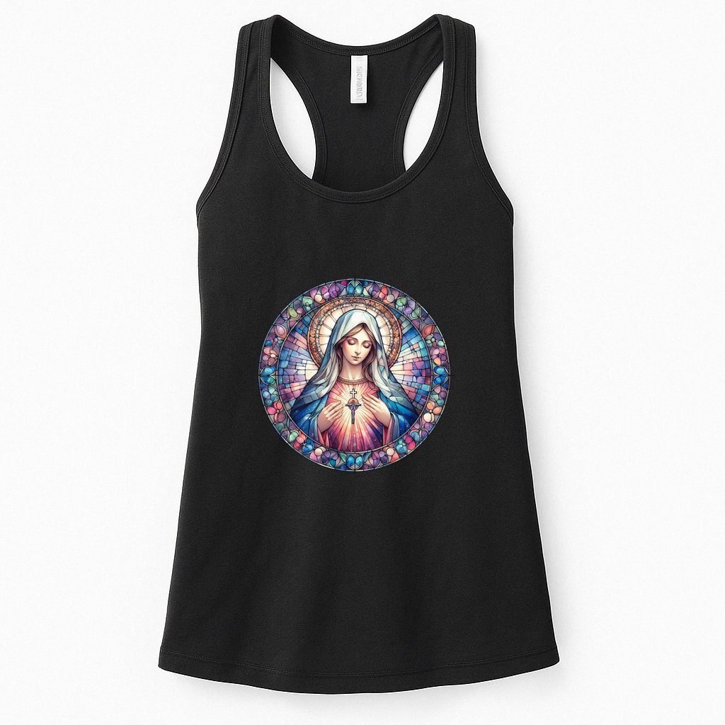 Mother Mary Stained Glass Collection: Heart God Jesus Christ Cross Catholic Womens Tank Top