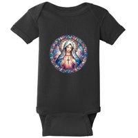 Mother Mary Stained Glass Collection: Heart God Jesus Christ Cross Catholic Baby Bodysuit