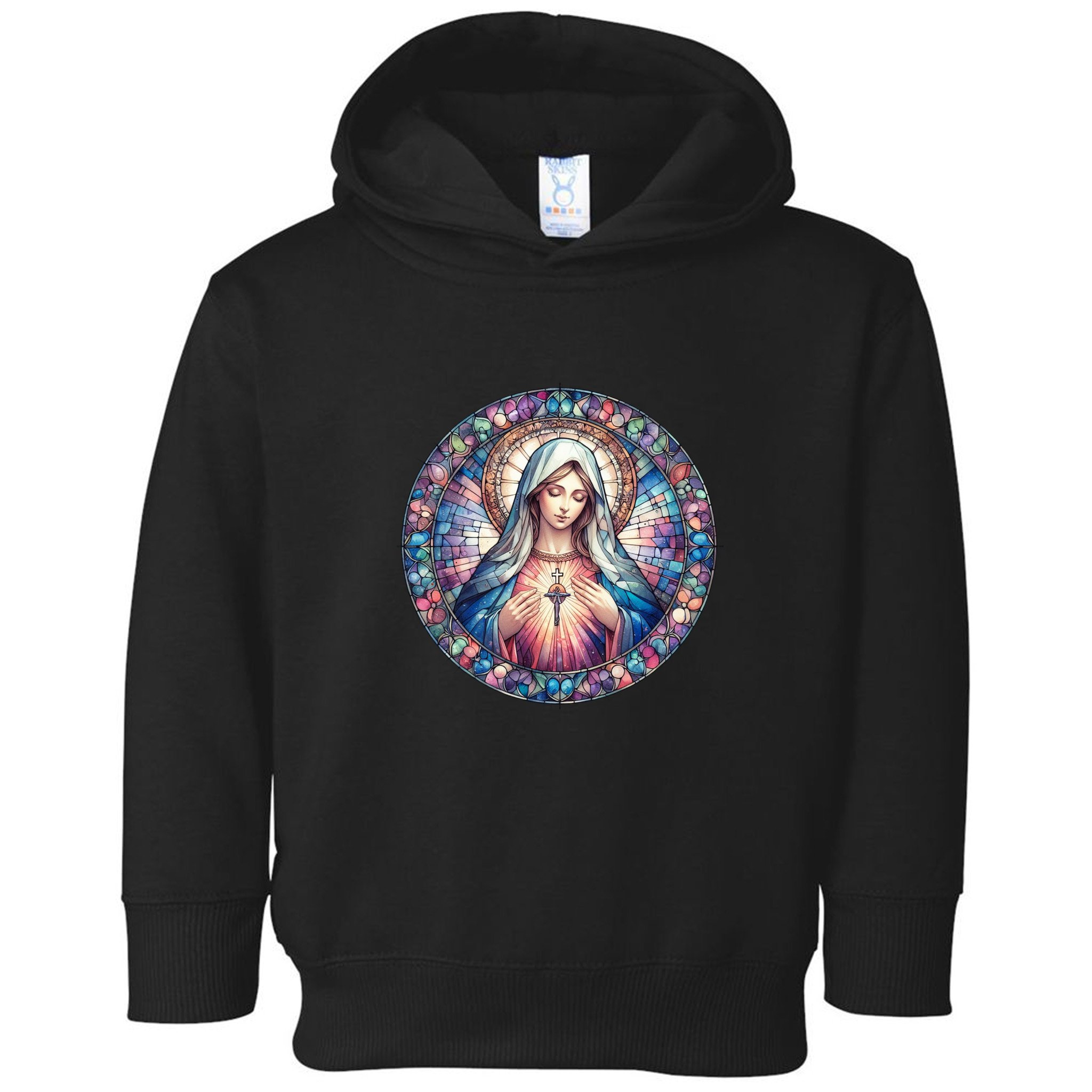 Mother Mary Stained Glass Collection: Heart God Jesus Christ Cross Catholic Toddler Hoodie