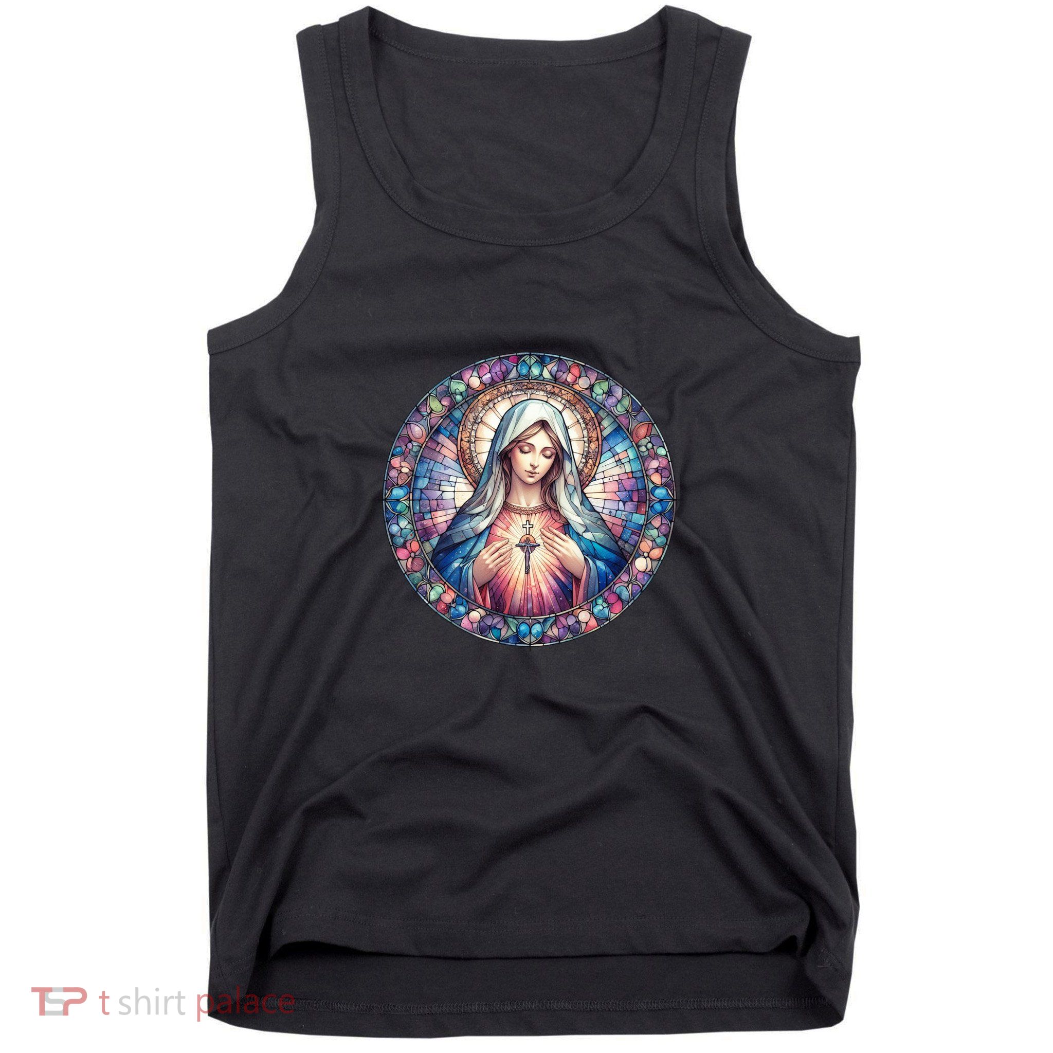 Mother Mary Stained Glass Collection: Heart God Jesus Christ Cross Catholic Tank Top