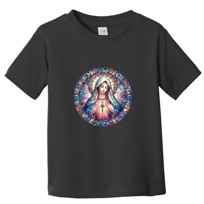 Mother Mary Stained Glass Collection: Heart God Jesus Christ Cross Catholic Toddler T-Shirt